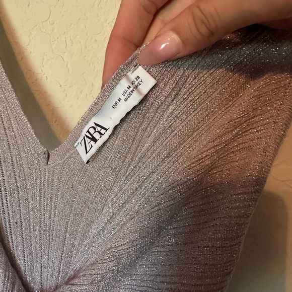 Zara Shimmering Silver Knit Top - Picture 5 of 8